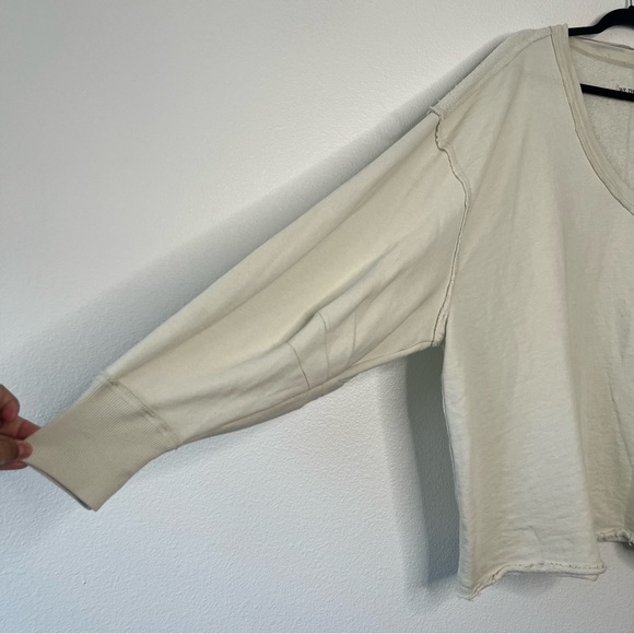 NWT Free People Venice V-neck Sweatshirt Grey Opal Small Oversized Boho Sweater - Picture 6 of 10